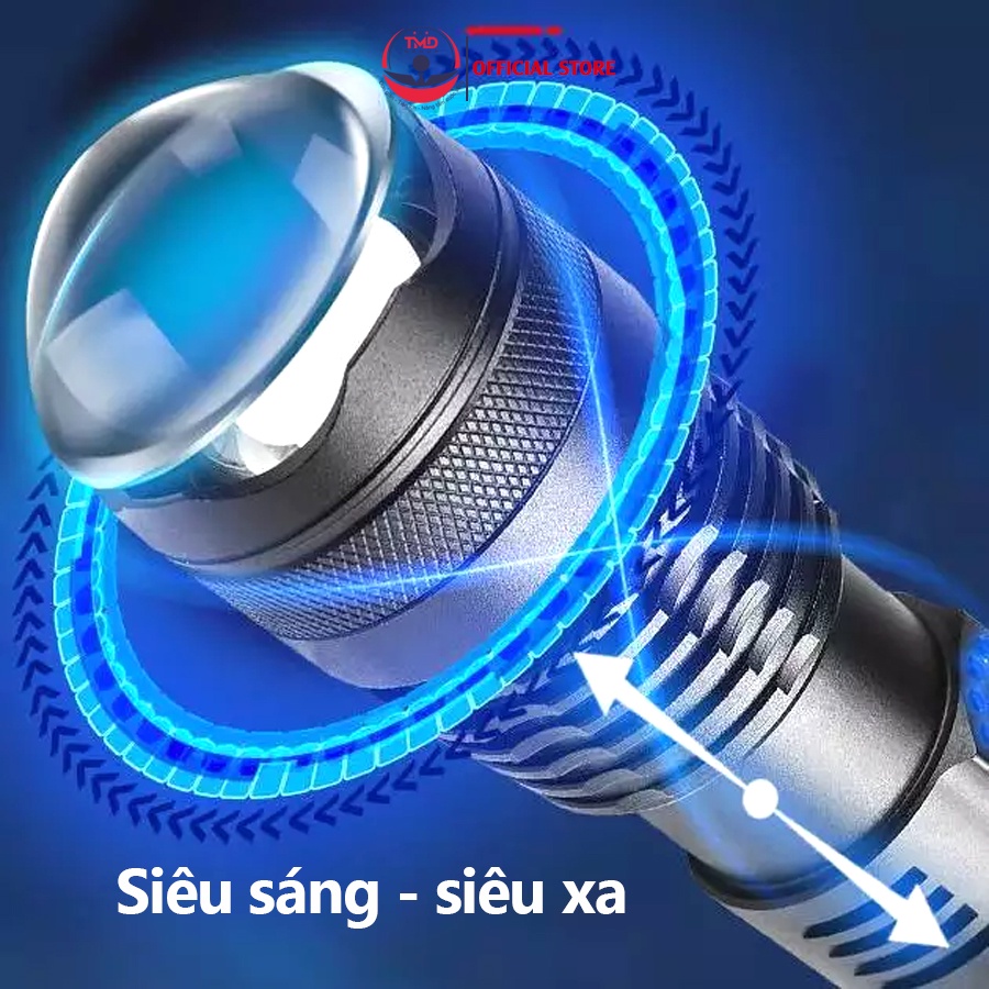 Đèn Pin Siêu Sáng TMD GROUP Pin Trâu 26650 (Sạc Type C) Vỏ kim loại chống nước bền bỉ - 5 chế độ chiếu sáng