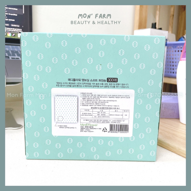 Bông Tẩy Trang Mềm Dập Nổi Medi Flower Embossing Soft Cotton Puff  300 Miếng