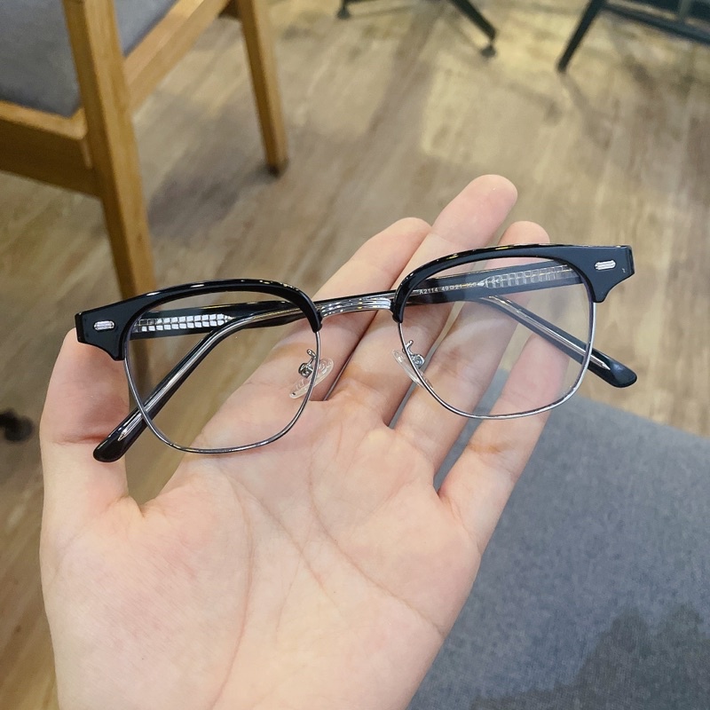 Gọng giả cận, Gọng kính cận nửa viền unisex 2114 hợp kim cao cấp hotgirl Quýt đeo Jolie eyewear