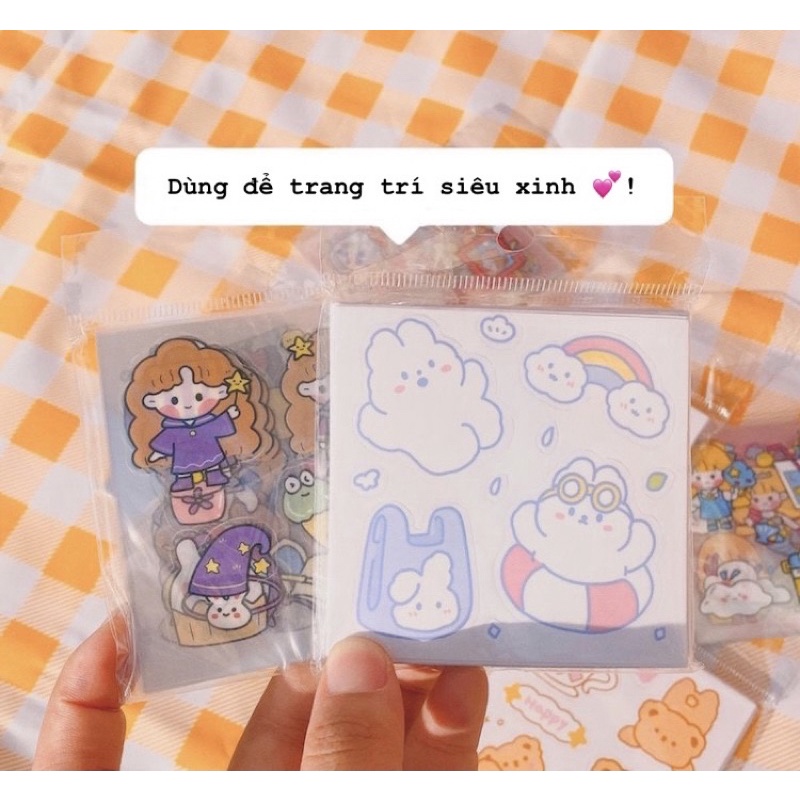 Miếng Dán Sticker Hoạ Tiết Hoạt Hình Trang Trí Siêu Dễ Thương Tone Pastel