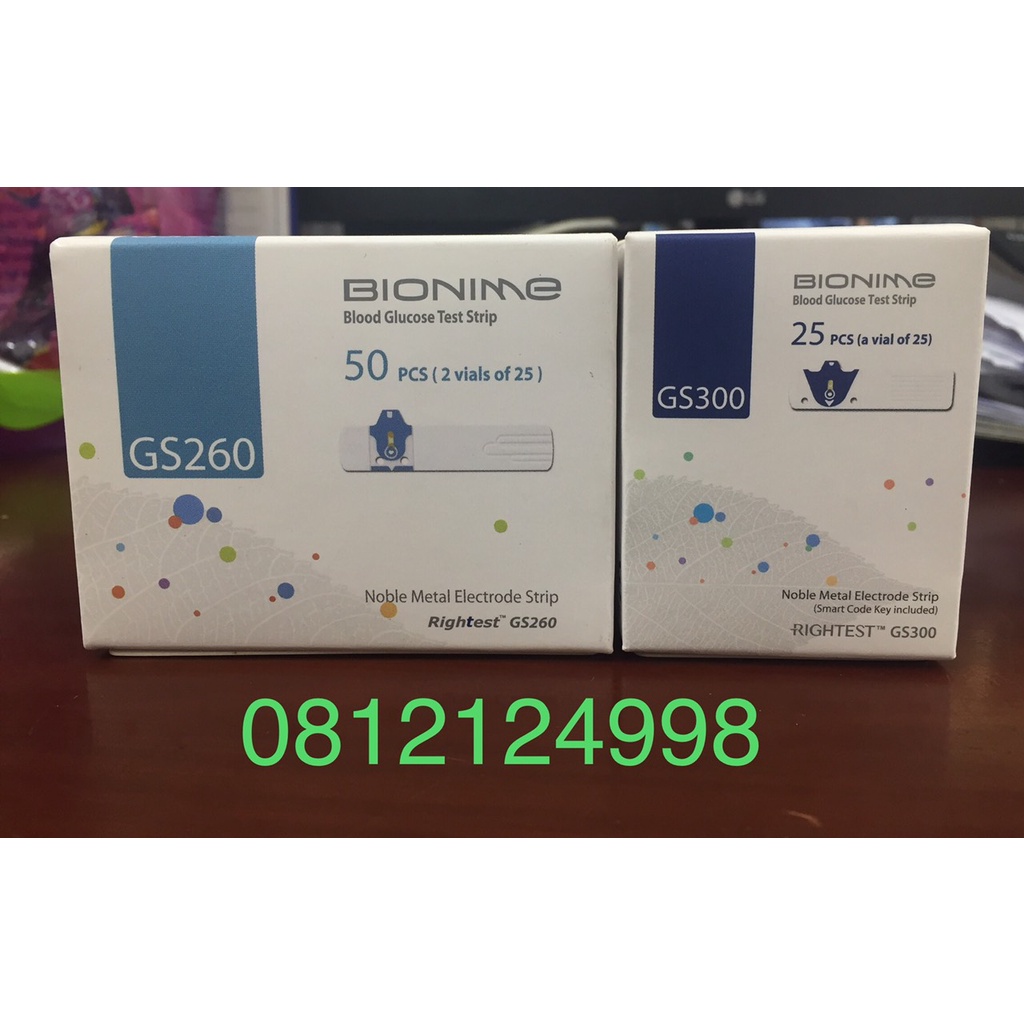 QUE THỬ ĐƯỜNG HUYẾT BIONIME GS300/GS260-tặng 25 kim lấy máu