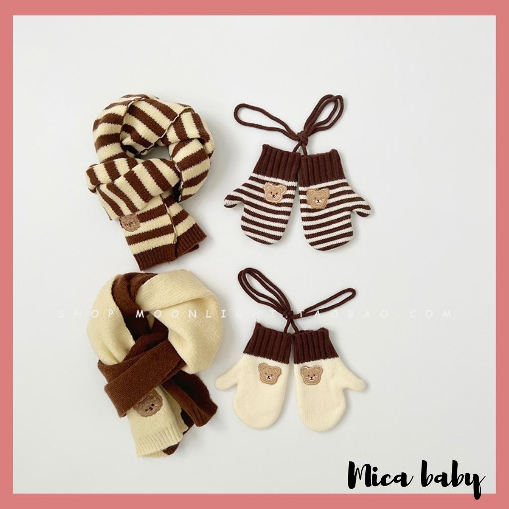 Găng tay len đính gấu dễ thương giữ ấm mùa đông cho bé từ 1-5 tuổi BT01 Mica baby