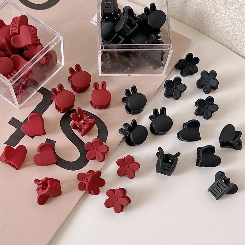 Set 5 Kẹp Tóc Hình Hoa / Trái Tim Màu Nhám Phong Cách Hàn Quốc Cho Bé Gái