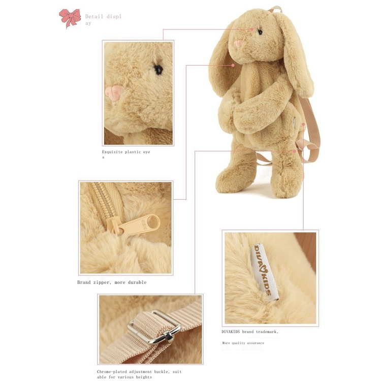 Ba Lô Đeo Vai Hình Thỏ Nhồi Bông Mềm Mại Thiết Kế Dễ Thương