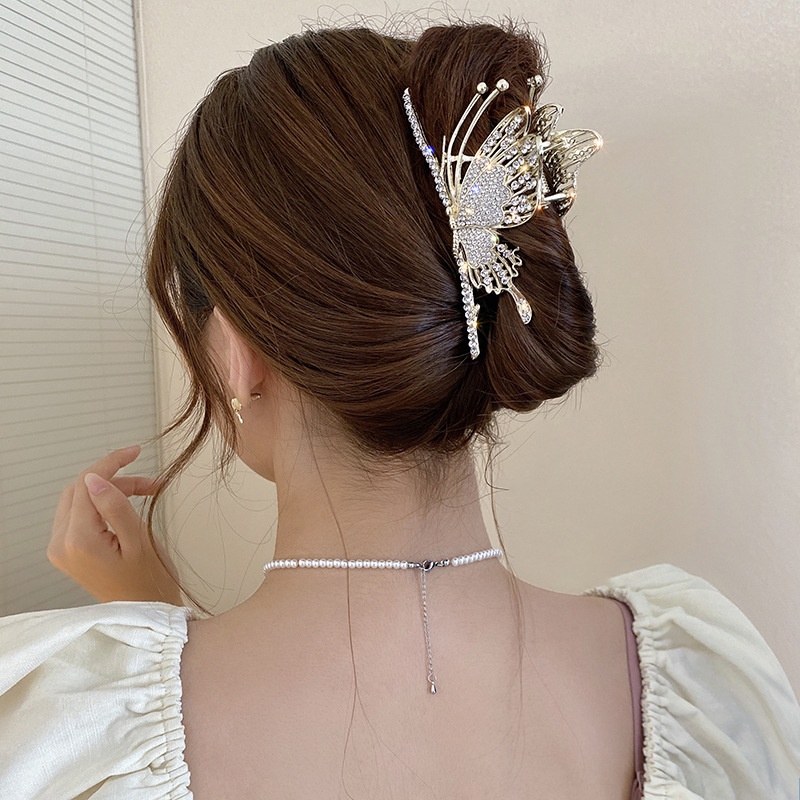 Trâm Cài Tóc Hình Bướm Bằng Kim Loại Đính Đá Cỡ Lớn Thanh Lịch Cho Nữ