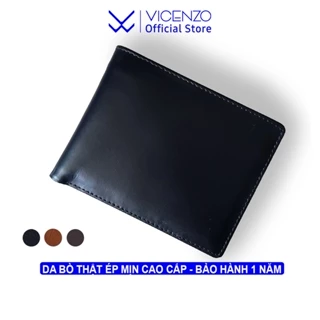 Ví Nam Da Bò Thật Ép Mịn Dáng Ngang Giá Rẻ VICENZO Đựng Giấy Tờ Và Thẻ Thoải Mái, Bóp Nam Da Bò Thật