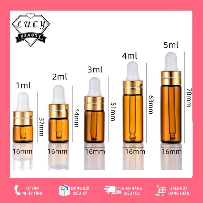 Chai lọ chiết tinh dầu, serum đựng tinh chất mỹ phẩm, thủy tinh, nắp trắng, thân trong suốt, thân nâu 5ml | BigBuy360 - bigbuy360.vn