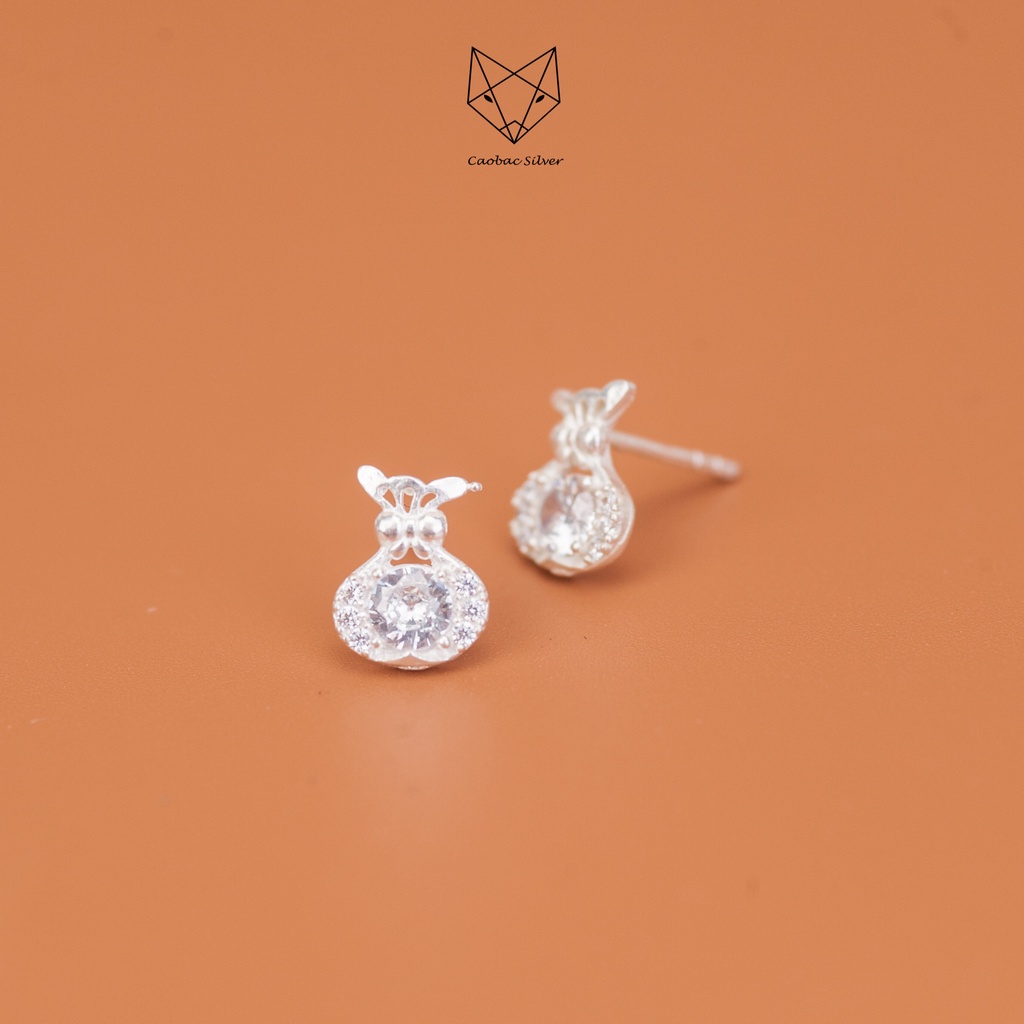 Khuyên Tai Bạc Ta Nữ CaoBac Silver Thiết Kế Hình Túi Tiền Đính Đá Lấp Lánh Xinh Xắn, Dễ Thương Dành Cho Bạn Gái