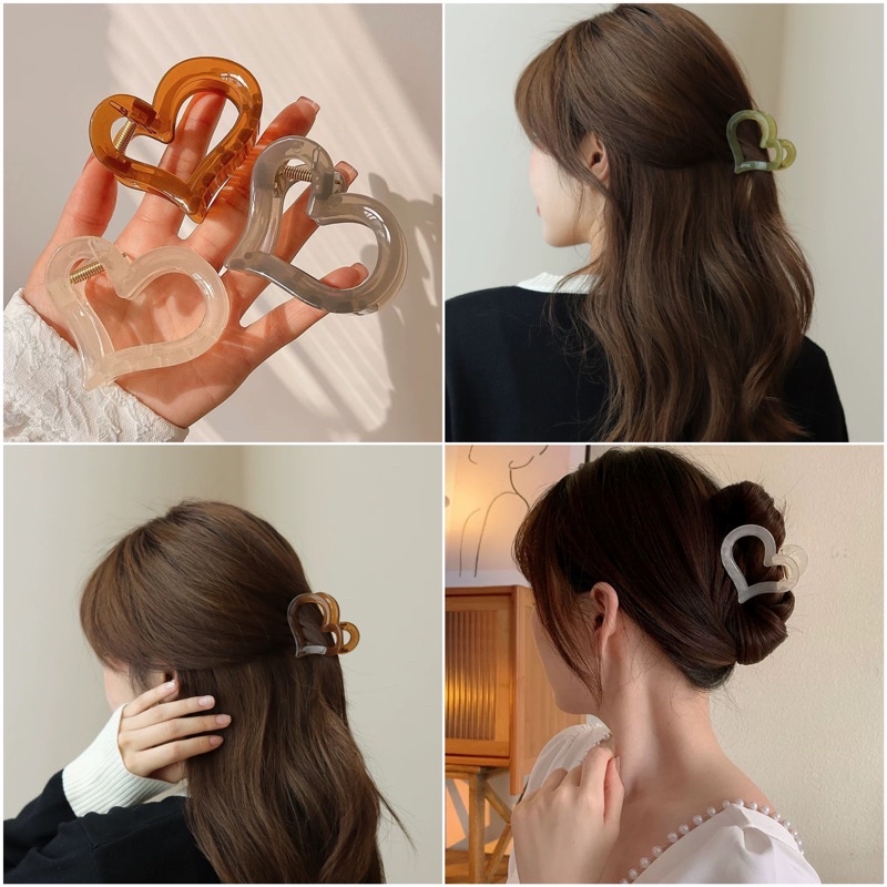 Kẹp Tóc Softie Trong Suốt Hình Trái Tim Phong Cách Hàn Quốc Thời Trang Siêu Hot