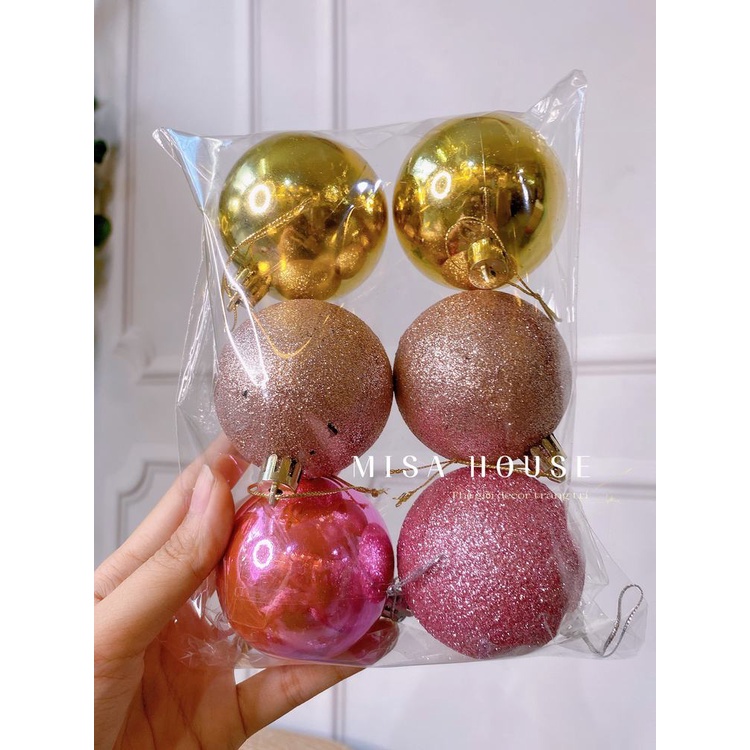 Bộ 6 Quả trái châu noel 6cm trang trí decor cây thông giáng sinh màu vàng xanh dương bạc siêu đẹp Misa House