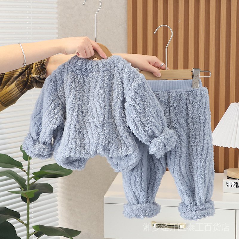 Bộ Đồ Ngủ Liền Thân Vải Lông Cừu Dày In Hoạt Hình Dễ Thương Thời Trang Thu Đông Cho Bé Trai M7V