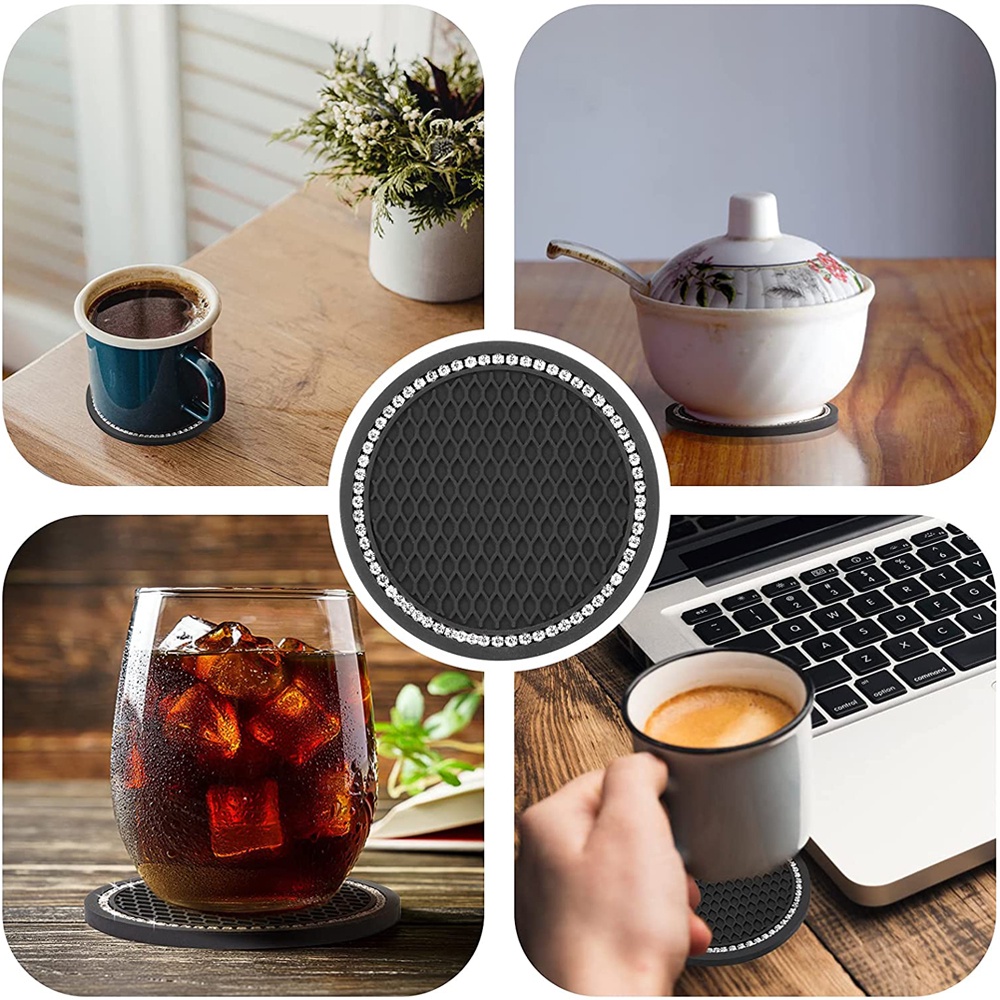 Miếng lót ly cốc chống trượt họa tiết tổ ong đính kim cương giả sáng tạo dễ thương cho xe hơi