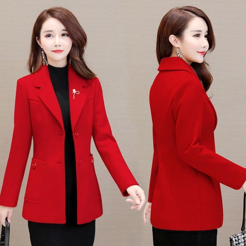 blazer nữ bigsize dày áo khoác hàn quốc Áo Khoác Len Dáng Ngắn Thời Trang Thu Đông Cho Phụ Nữ Trung Niên 2021