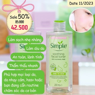 Nước hoa hồng Simple làm dịu & cân bằng độ ẩm da, toner simple 200ml - Hynne Cosmetics
