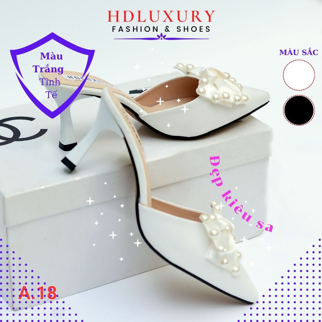 Guốc cao gót 5 phân mũi nhọn HDLUXURY bít mũi ngọc trai A 18