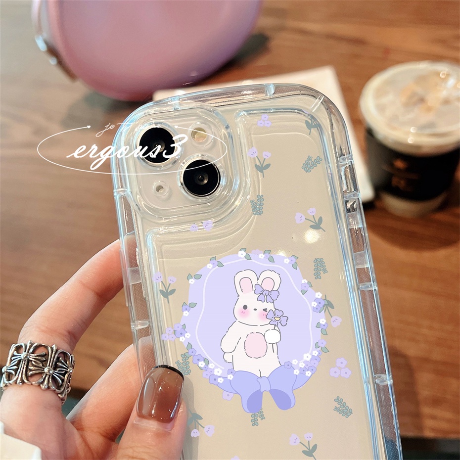 Ốp Điện Thoại TPU Mềm Đệm Khí Hình Thỏ Lavandula Cho iPhone 14 13 12 11 Pro Max SE2020 X XR Xs Max 7 8 Plus