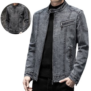 Áo Khoác Denim Dáng Ôm Vải Cotton Kiểu Retro Hàn Quốc Thời Trang Mùa Thu Cho Nam
