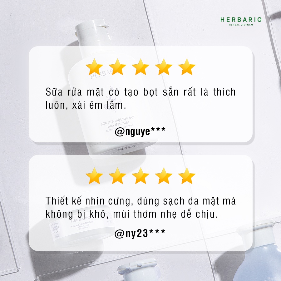 Bộ 2 chai Sữa rửa mặt tạo bọt hoa đậu biếc herbario (100mlx2) sạch bụi bẩn, chống lão hóa da