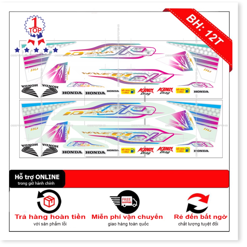 FREE SHIP + SALE SỐC +DECAL PVC 5 LỚP CHẤT LƯỢNG CAO Tem rời wave a110 2020 trắng