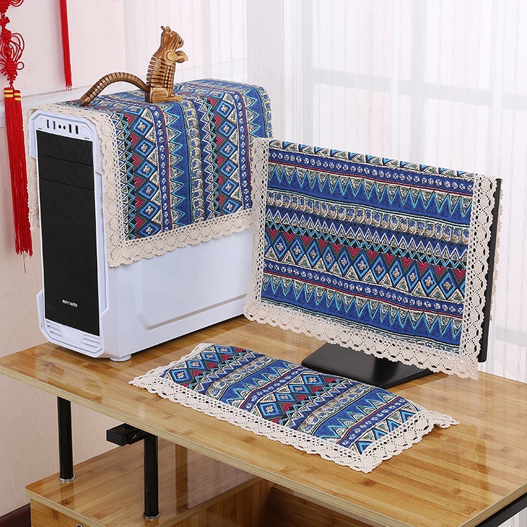 Bộ 3 Món Vỏ Bọc Màn Hình LCD + Khăn Phủ Bàn Phím Máy Tính / CPU Mg3chome Bằng Vải Cotton Lanh Chống Bụi