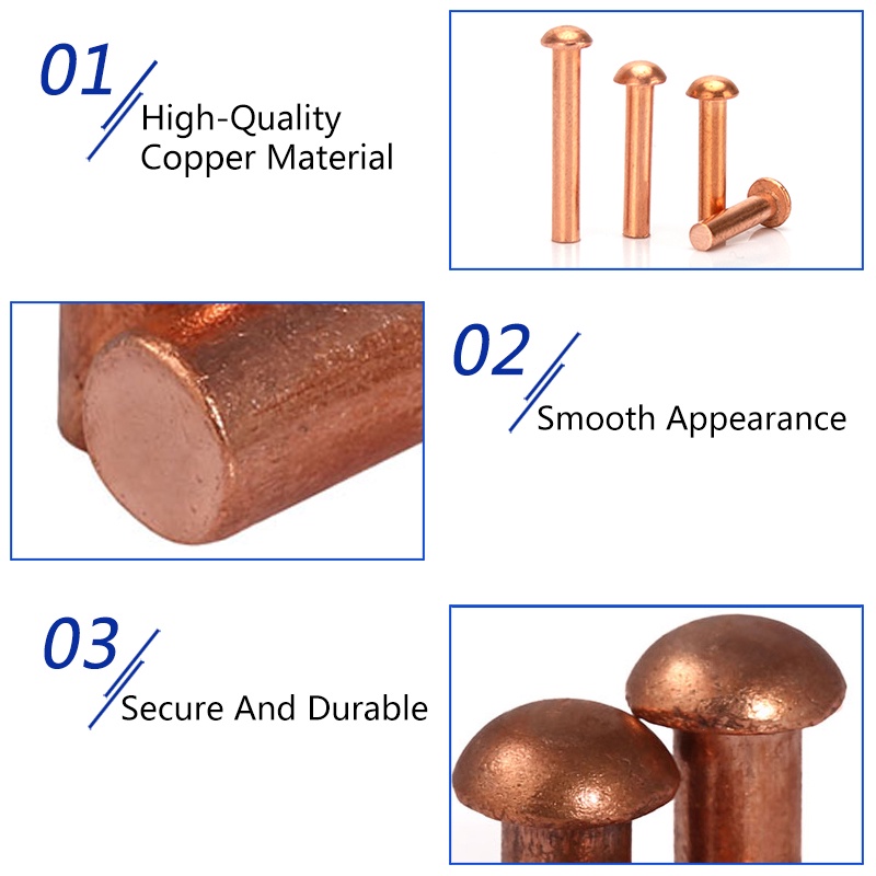 Đinh Tán Đầu Tròn Bằng Đồng Thau 3mm-40mm m1.5 m2 m2.5 m3 m4 m5 m6 m8 Chuyên Dụng