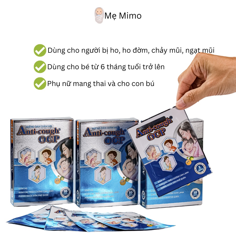 01 Hộp dán giảm ho, thông mũi thảo dược Anti cough, giảm ho cho bé sau 15’