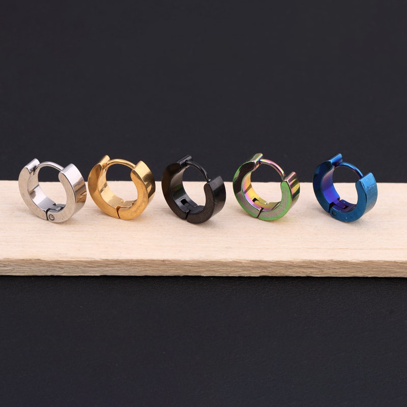 Bông tai phẳng xỏ trung tính nam nữ unisex đơn chiếc thép mạ kim loại không gỉ