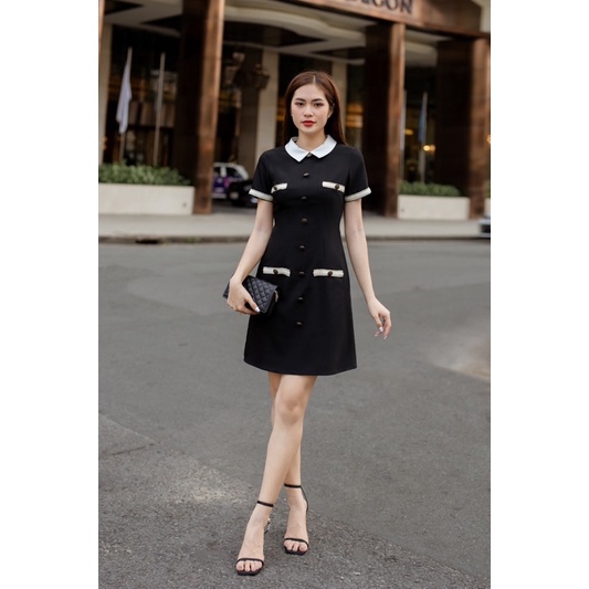 Đầm Clothesrack tay ngắn viền dây đính nút Regina