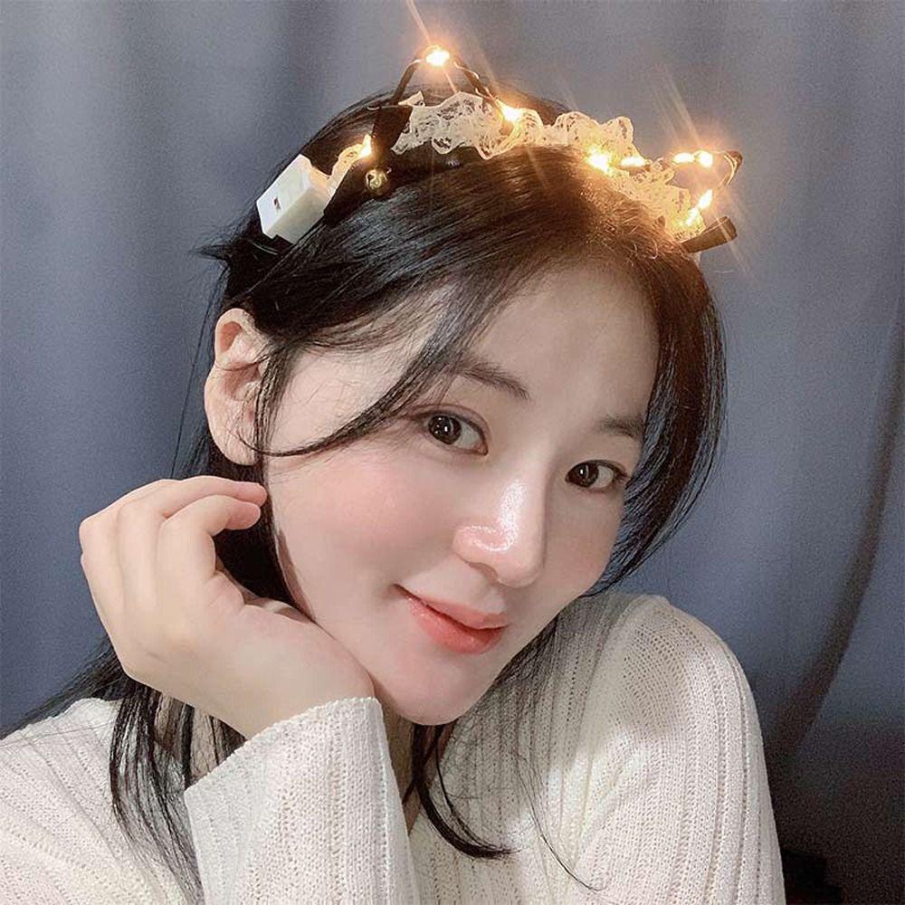 ANEMONE Băng Đô Tai Thỏ Có Đèn LED Dễ Thương