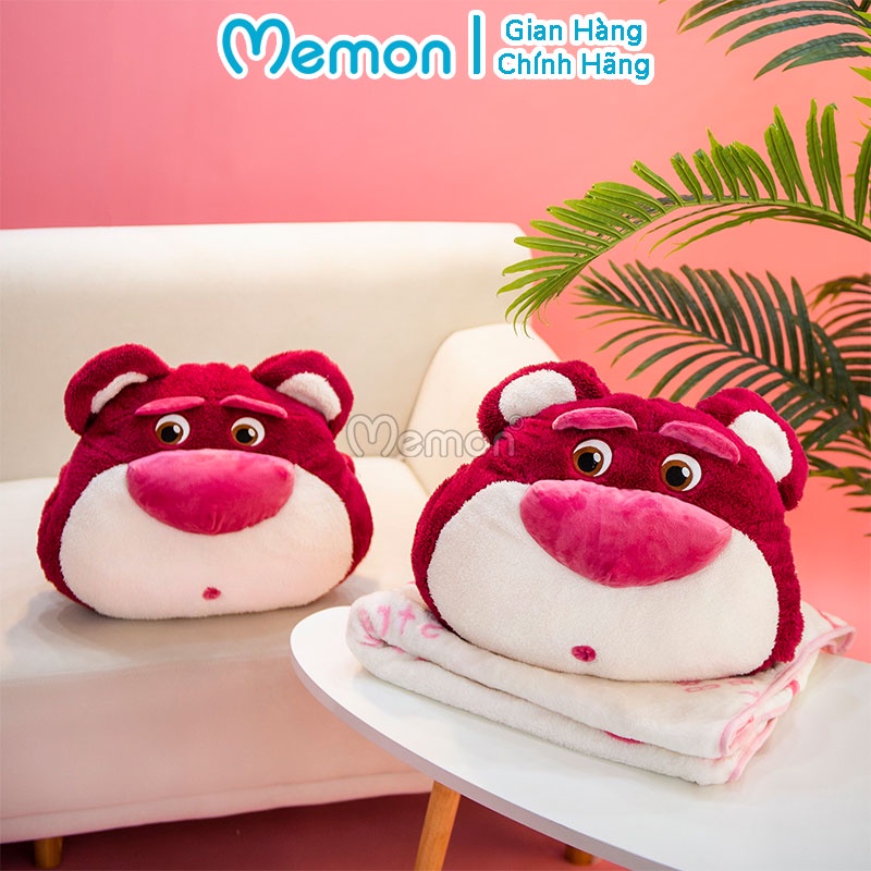 Gối Chăn Mền Lotso Huggin Bear Lông Xù 3 in 1 Có Ủ Tay Cao Cấp Memon