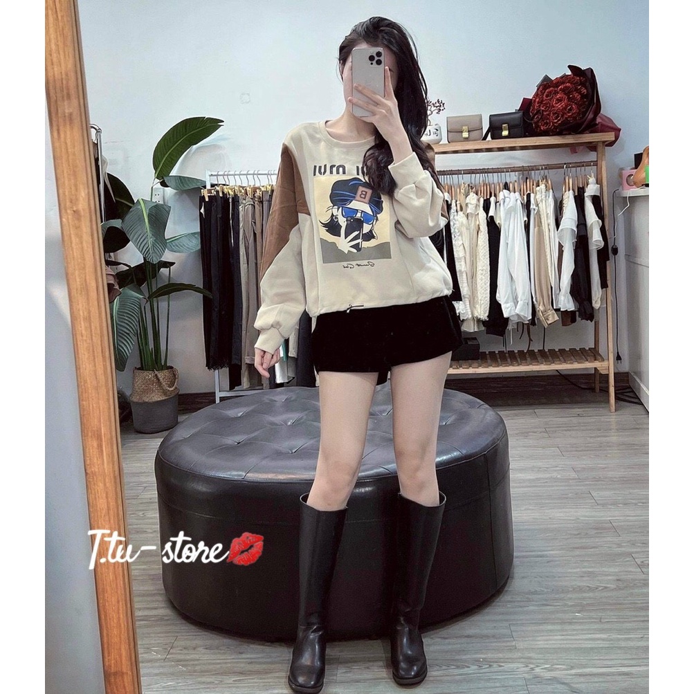 A27 Áo thun dài tay cổ tròn dáng Croptop in hình  LCHEE