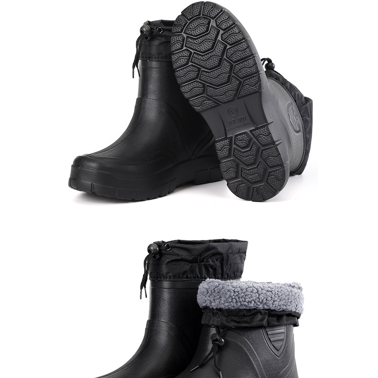 Giày Bốt Đi Mưa Chống Gió Vải Cotton Màu Đen Chống Thấm Nước Thời Trang Mùa Đông Cho Nam