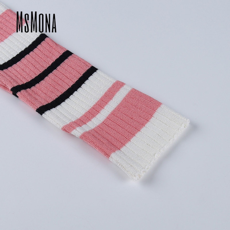 MsMona Áo Thun Polo Dệt Kim Tay Dài Dáng Ôm Họa Tiết Kẻ Sọc Màu Tương Phản Thời Trang 2022 Cho Nữ