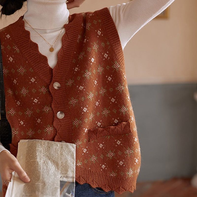 Áo Khoác Cardigan Dệt Kim Cổ Chữ V Dáng Rộng Phong Cách Vintage Dành Cho Nữ