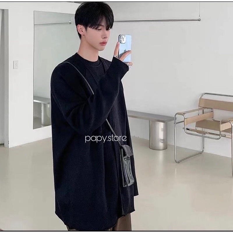 Khoác Cadigan trơn đen Basic