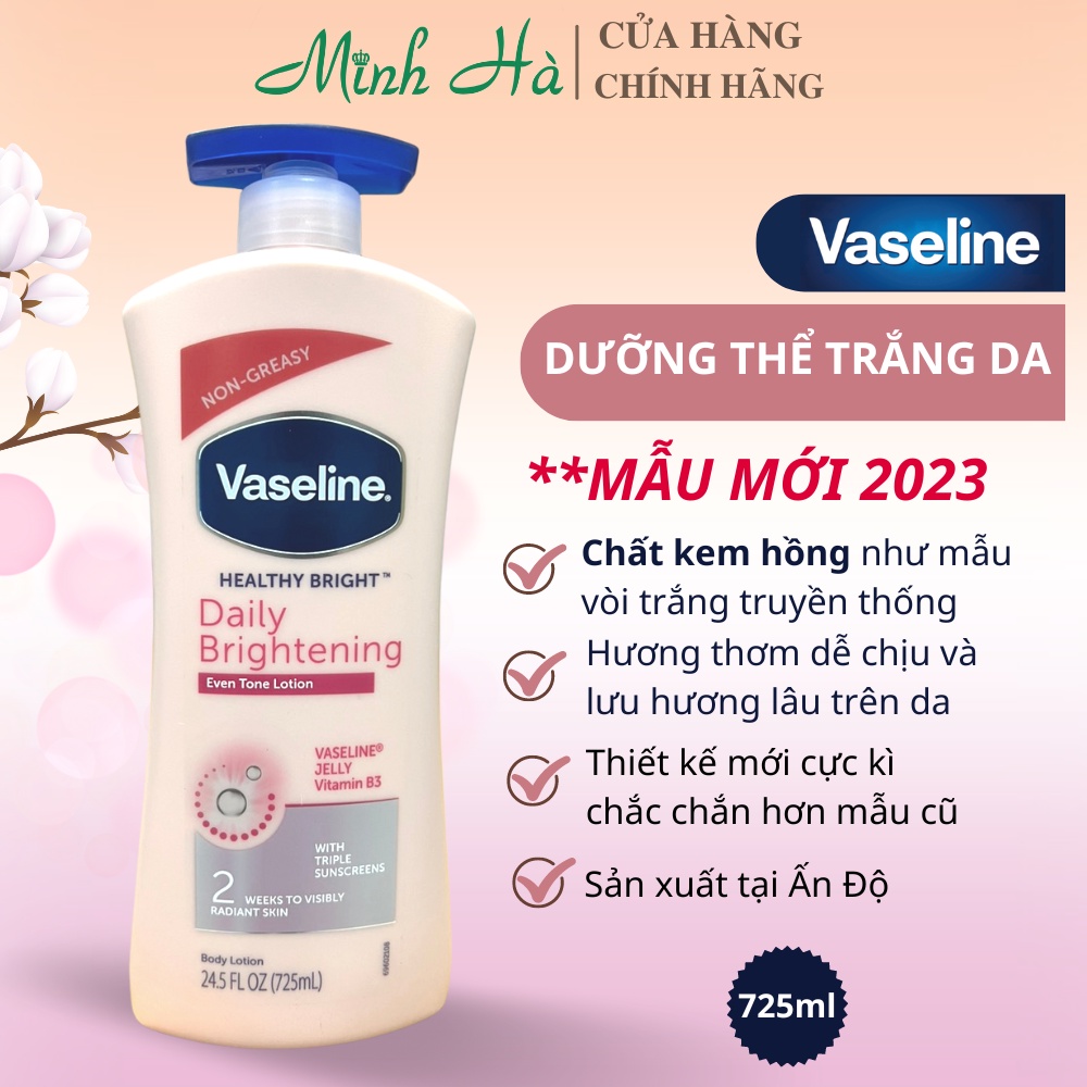 Sữa dưỡng thể Vaseline Healthy White UV Lightening Body Lotion 725ml giúp dưỡng trắng dưỡng ẩm phù hợp cho mọi loại da