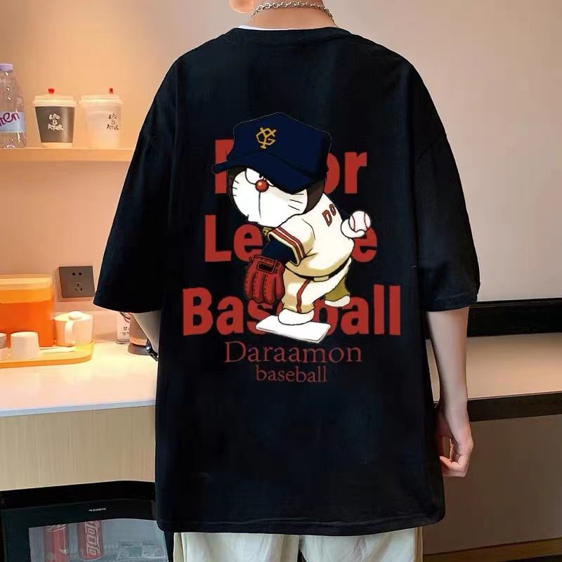 Áo Thun Cotton Tay Ngắn Dáng Rộng In Hình Doraemon Phong Cách Hong Kong Thời Trang Mùa Hè Cho Cặp Đôi