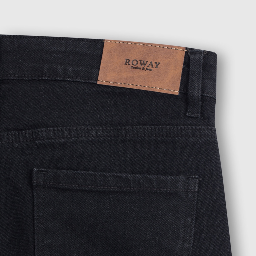 Quần jean nam ROWAY Fullbox, vải denim co giãn nhẹ, form slim | Jean đen khóa