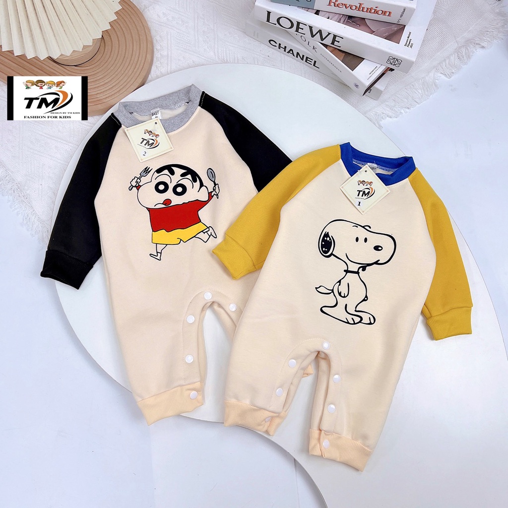 Body dài tay cho bé, nỉ bông ấm in hình họa tiết cute cho bé 4-11kg