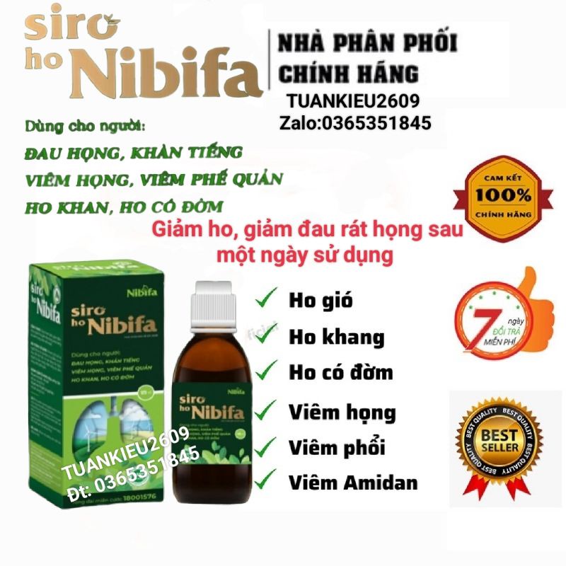 Siro ho cho bé Nibifa, giảm ho viêm phế quản, giảm đau rát họng, khàn tiếng