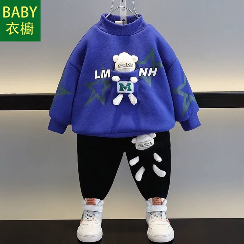 Áo Nỉ Dài Tay Lót Lông Cừu Phong Cách Hàn Quốc Thời Trang Thu Đông Mới Cho Bé Trai