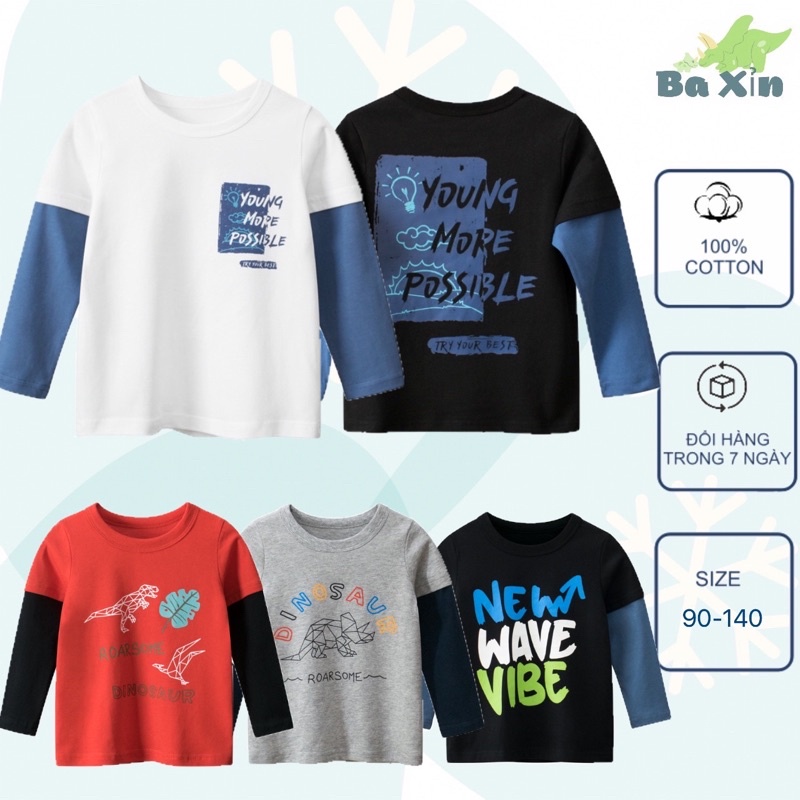 (10-35KG) BST THU ĐÔNG ÁO THUN COTTON DÀI TAY XUẤT ÂU MỸ SIZE ĐẠI CHO BÉ TRAI TỪ 2 ĐẾN 8 TUỔI | 27KIDS