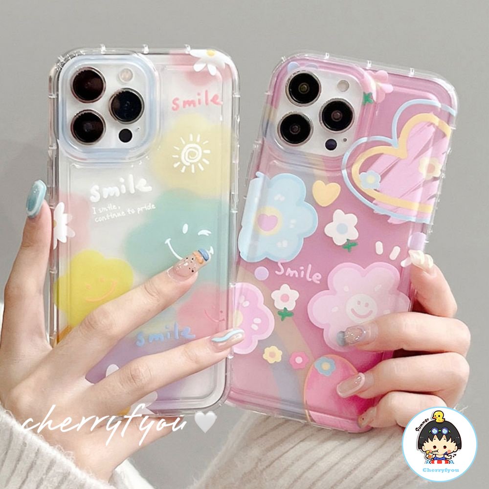 Ốp Điện Thoại TPU Mềm Trong Suốt Họa Tiết Hoa Mặt Cười Cho IPhone 11 12 13 14 Pro Max XS XR 7 8 Plus