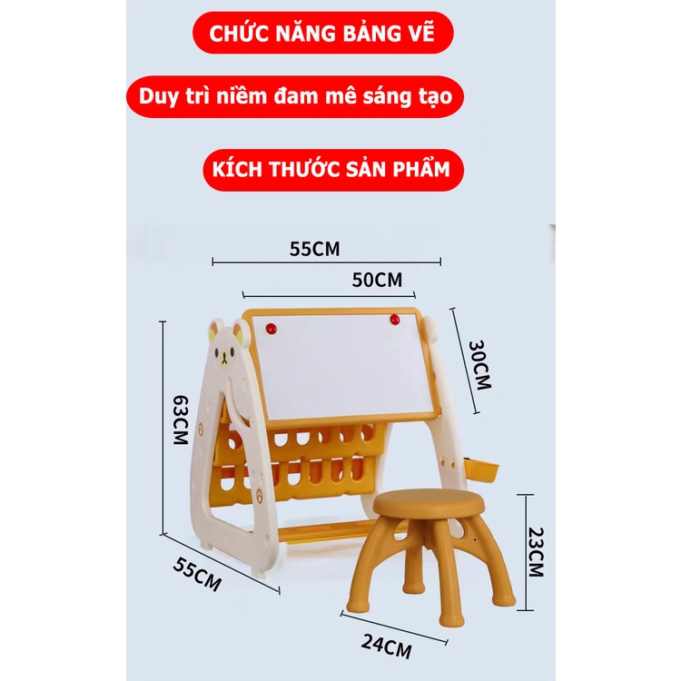 Bàn học cho bé kiêm bảng vẽ và giá sách cao cấp bảo hành 12 tháng