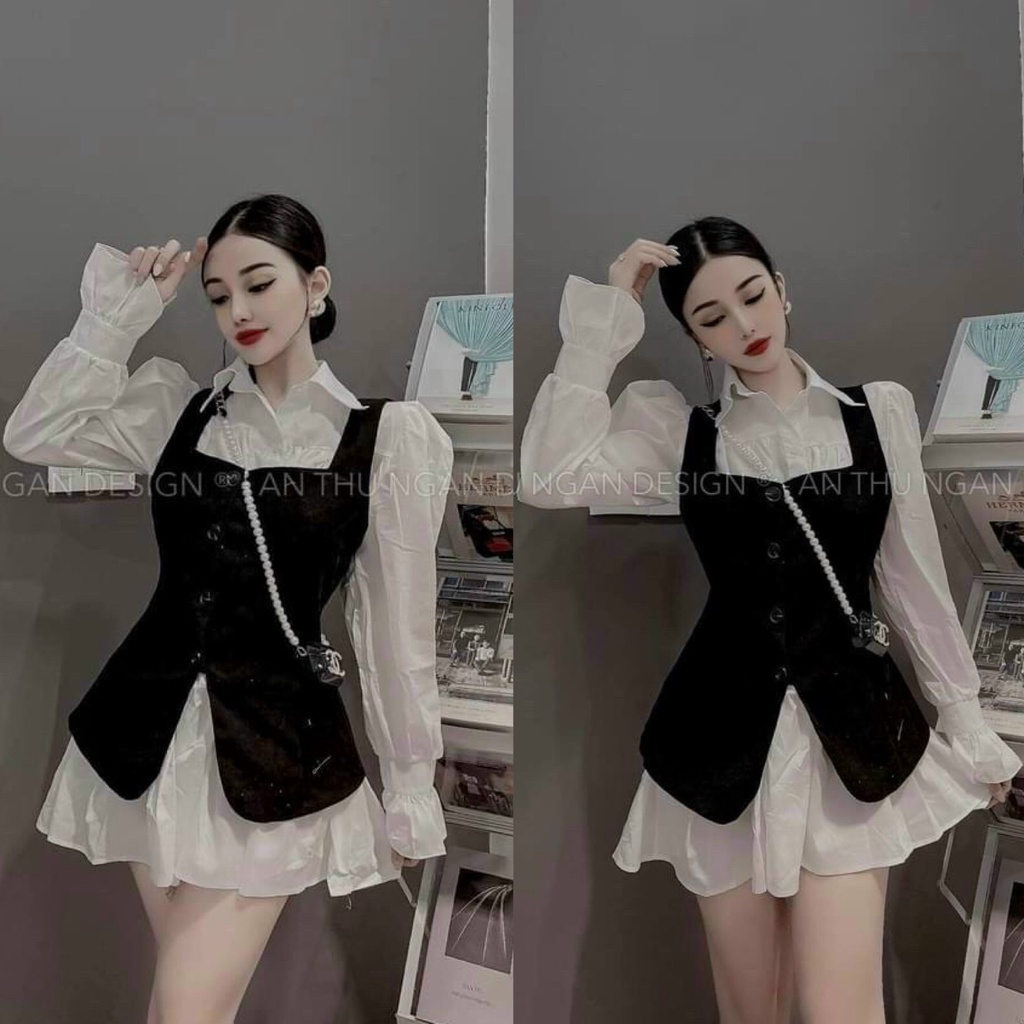 Sét Đầm Váy Nữ Sơ Mi Lụa Dài Tay Kèm Áo Khoác Ngoài Chất Tuyết Mưa Đóng Cúc Thiết Kế Sang Chảnh Đi Làm Công Sở, Dạ Hội