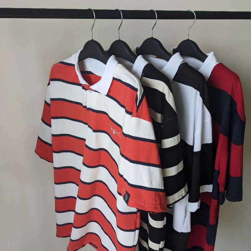 YOSICLUB ÁO POLO OVERSIZE SỌC