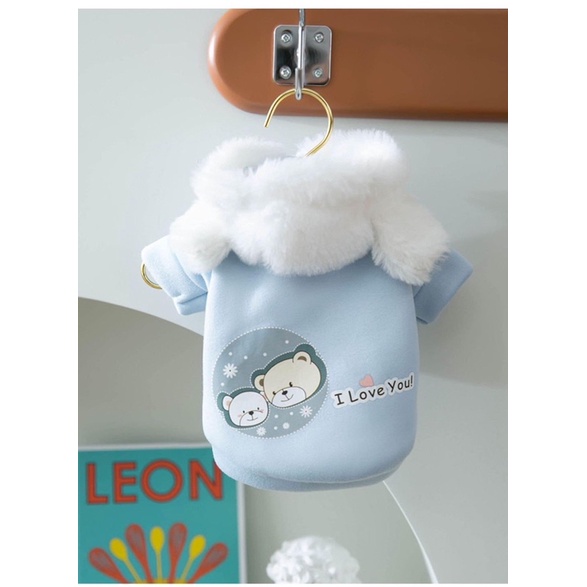 Áo gấu xanh mũ lông