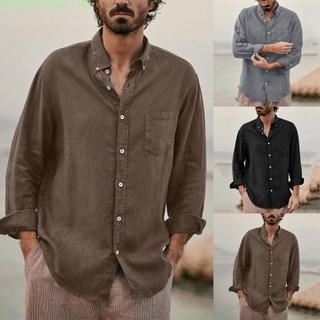 Nam áo sơ mi vải lanh cotton dài tay rời áo sơ mi nút xuống áo sơ mi cao cấp