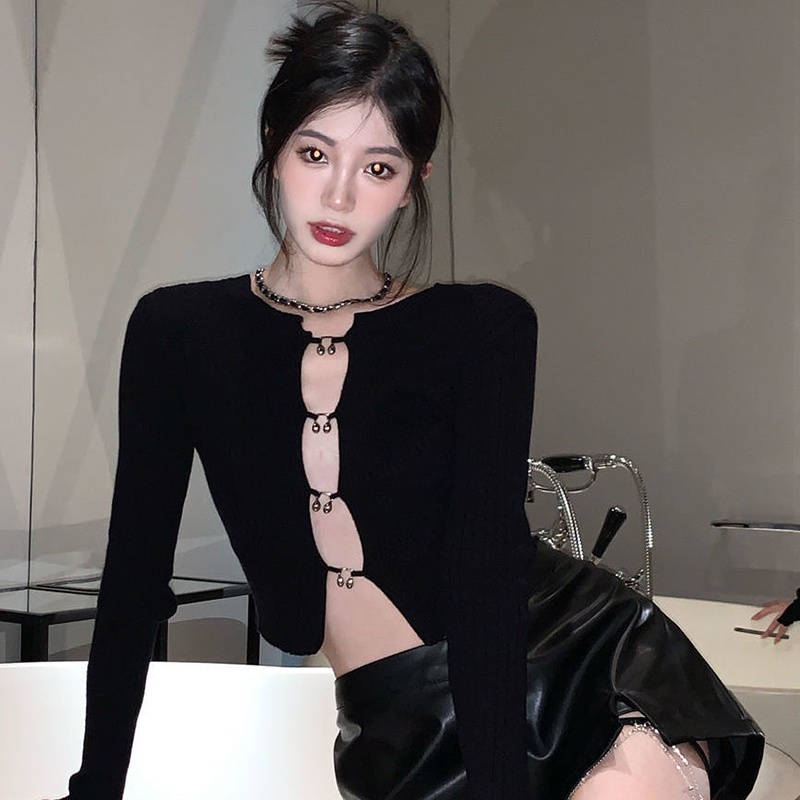 IELGY IELGY Áo Dệt Kim Dáng Ngắn Thời Trang Cho Nữ