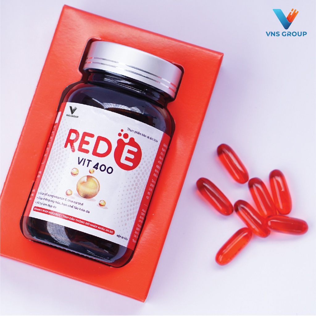 Viên uống vitamin E Red E-Vit 400 VNS Group dưỡng trắng da và chống lão hóa hộp 60 viên